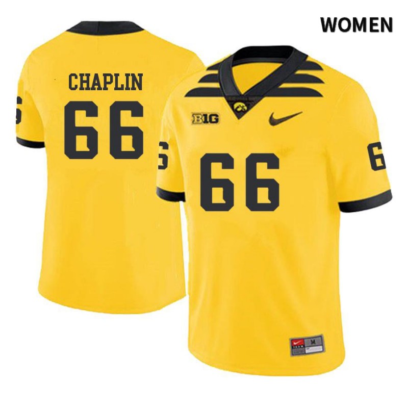 Women's Iowa Hawkeyes NCAA #66 Jeremy Chaplin Yellow Authentic Nike Alumni Stitched College Football Jersey EA34F13LE